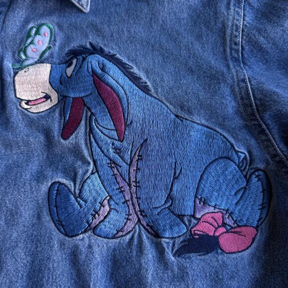 Vintage Disney Denim Shirt Womens Medium Winnie the Pooh Eeyore Embroidered 90s - Picture 4 of 8